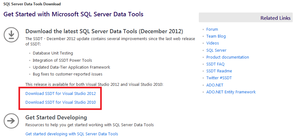 sql server data tools for visual studio 2010 download