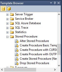 SSMS Template Browser Stored Procedures Folder Expanded